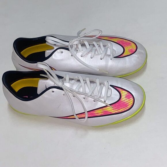 Nike Jr. Mercurial Victory V IC White and Neon Yellow Athletic Shoes Size 6Y main image 4